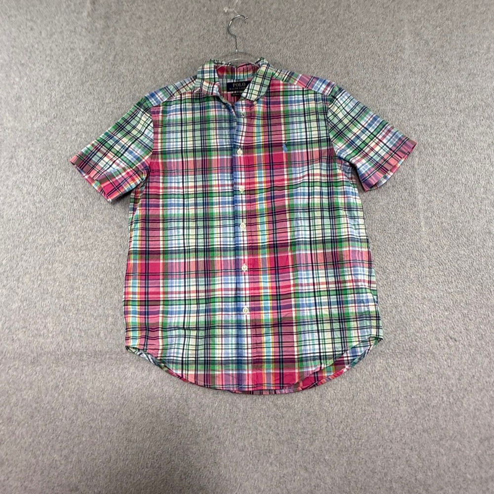 Polo Ralph Lauren Button Down Shirt Boys Large 14-16 Multi Color Plaid Stretch